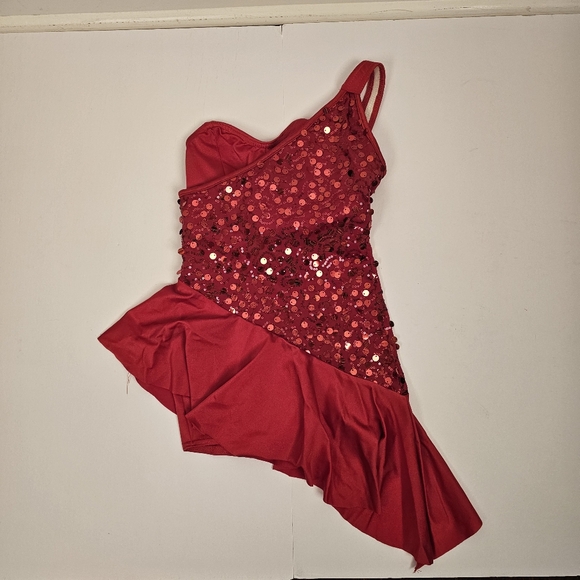 Kelle red sequined 4-way stretch shorts bodysuit jazz dance costume size MC - Picture 3 of 7